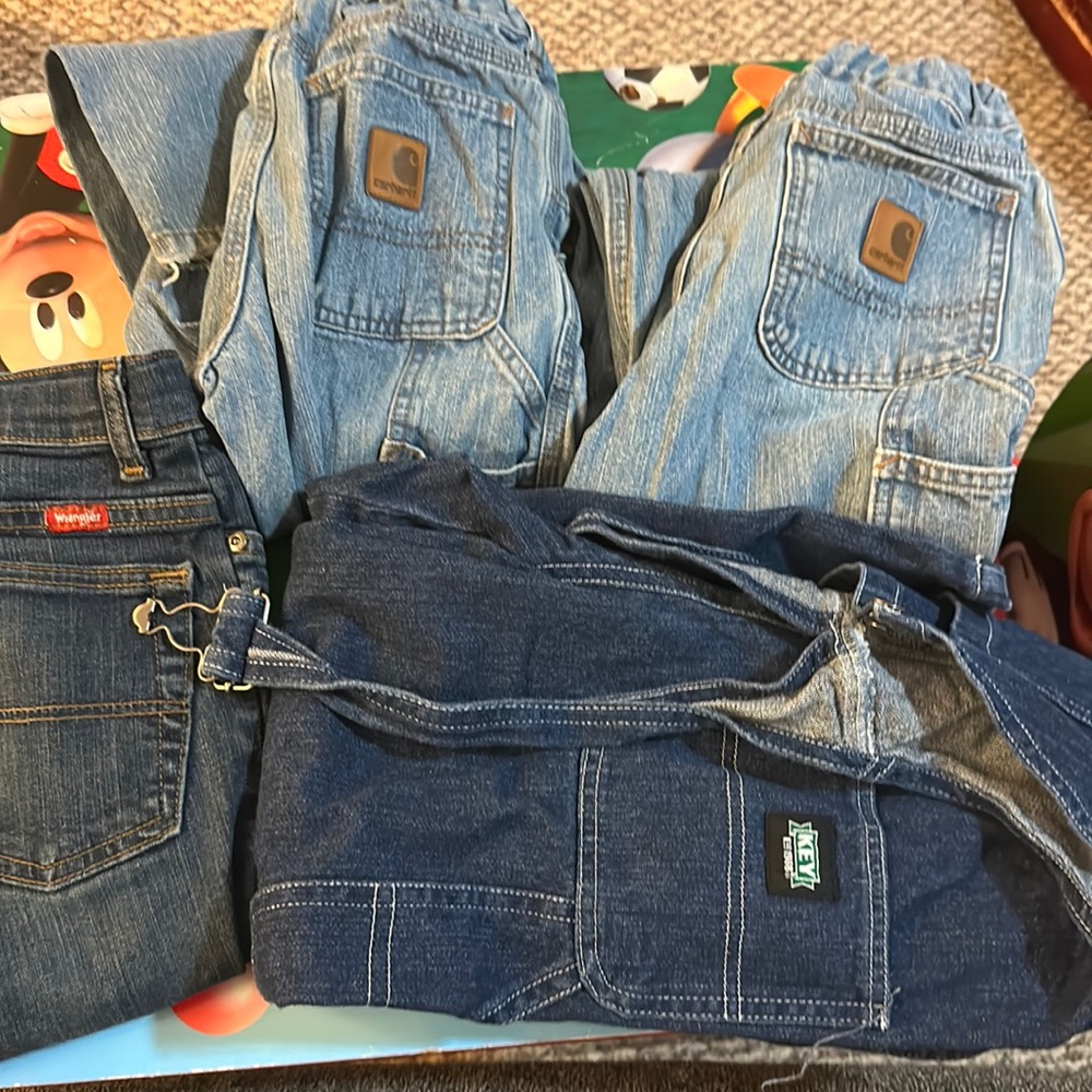 2 carhartt size 8, key overalls size 8 and wrangler jeans size 8
